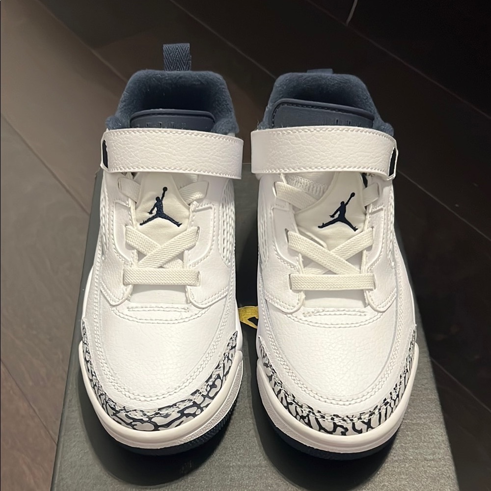 Kids White and Navy Blue Jordan Shoes -Brand New